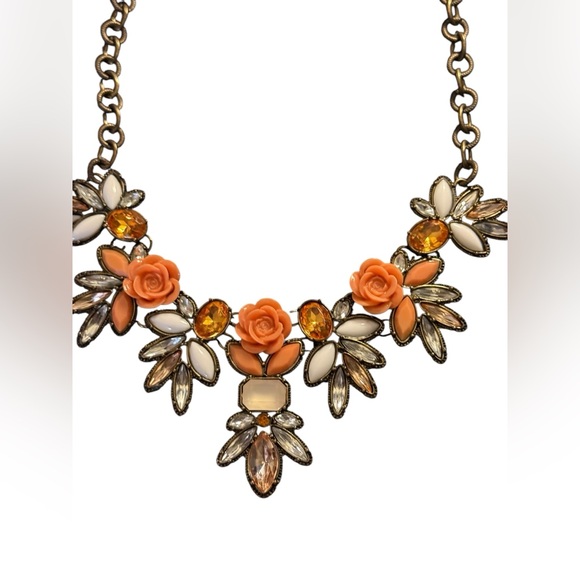 Vintage Joan Rivers Elegant Floral Necklace in Gold and Orange - Picture 2 of 14